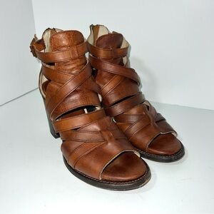 Freebird By Steven Claw Cognac Strappy Block
Heel Leather Sandals Womens 9